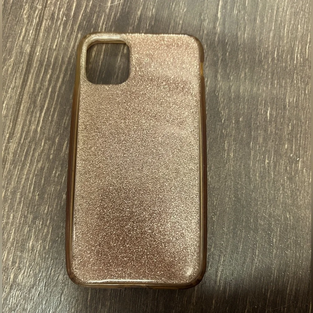 iPhone 15 phone case, rose gold pink glitter